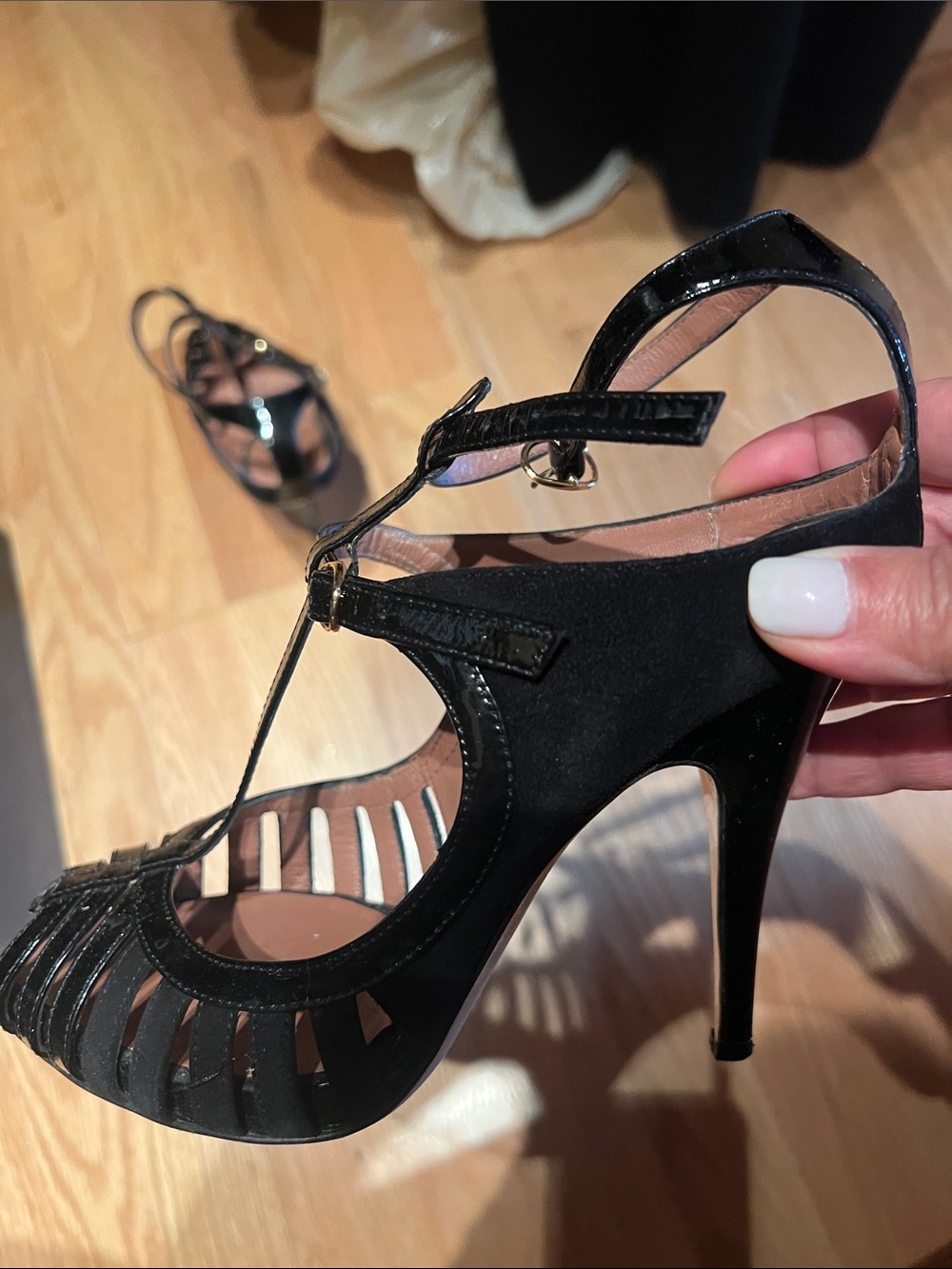 Giuseppe Zanotti Black Patent Strappy T-Strap Heels